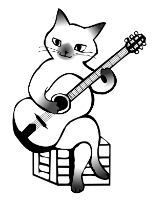 kočka hraje na kytaru